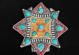 Large Silver & Gold, Coral & Turquoise Tibetan Gao