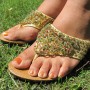 Hand-beaded wedged-heel thong sandals