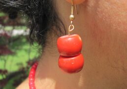 Large Red Coral Stone Earrings
