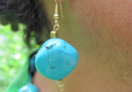 Polished Turquoise Stone Drop Earrings w/ Gold Hook