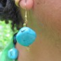 Polished Turquoise Stone Drop Earrings w/ Gold Hook