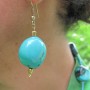 Polished Turquoise Stone Drop Earrings w/ Gold Hook