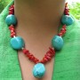 Large Turquoise Stones and Coral Chips Necklace