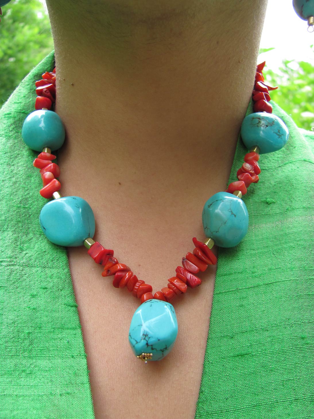 Chunky Turquoise Pendant Necklace, Clearance
