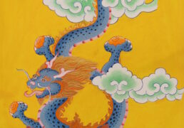Blue Dragon on Yellow Background
