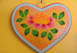 Heart Shaped Wooden Plaque with Lotus Flower