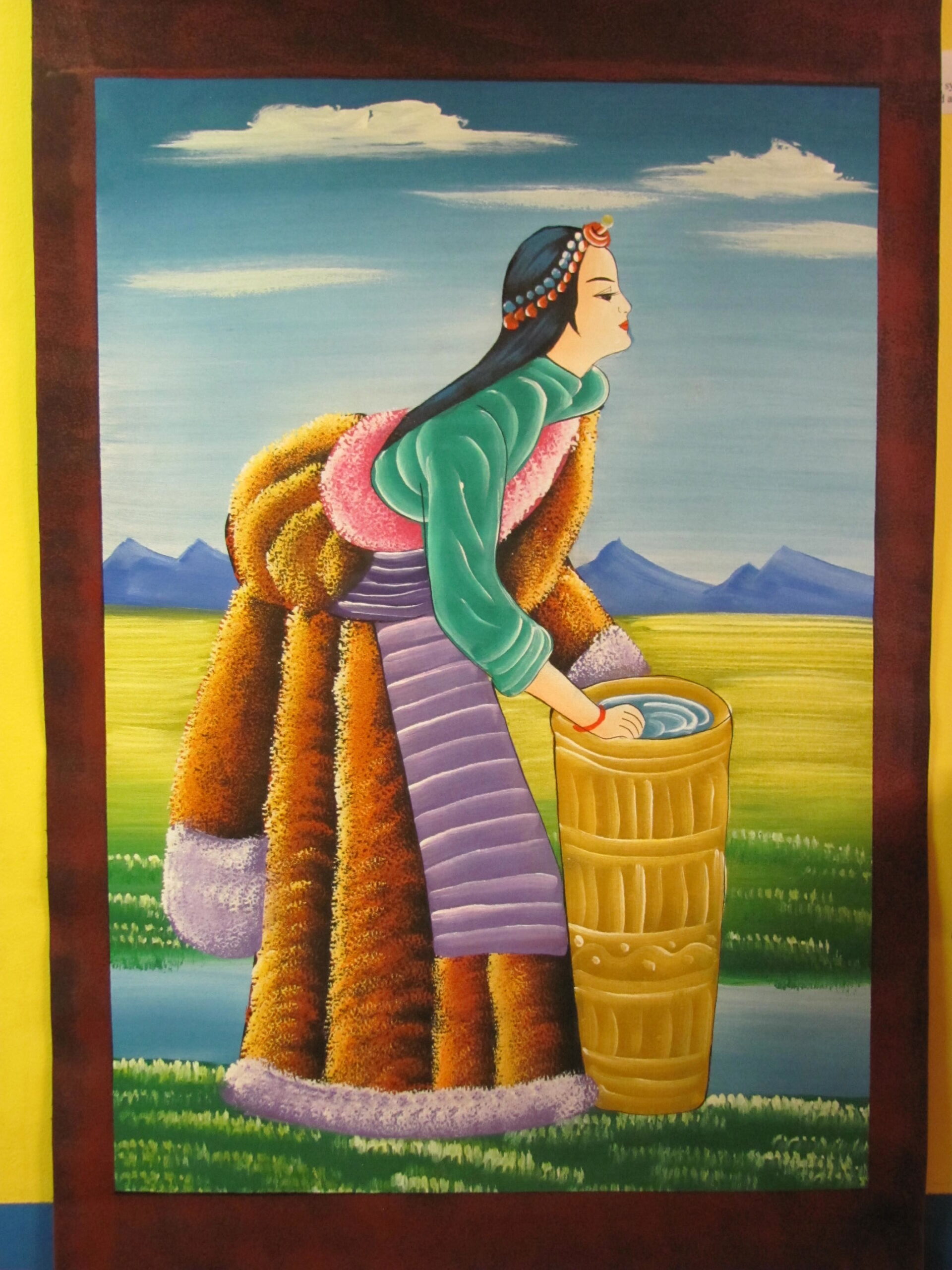 Tibetan Woman Folk Art Painting - Little Moon Tibetan Gift Shop