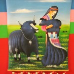 Tibetan Woman and Yaks Folk Art Painting