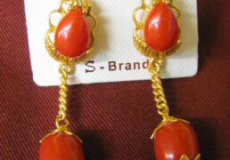 Gold & Coral Tibetan Costume Earrings