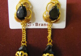 Small Black Stone & Gold Tibetan Costume Earrings