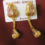 Pink Stone & Gold Tibetan Costume Earrings