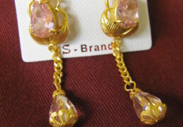 Pink Stone & Gold Tibetan Costume Earrings