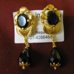 Large Black Stone & Gold Tibetan Costume Earrings