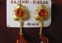 Red Stone & Gold Tibetan Costume Earrings