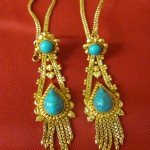 Small Turquoise & Gold Tibetan Costume Earrings