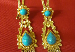 Small Turquoise & Gold Tibetan Costume Earrings