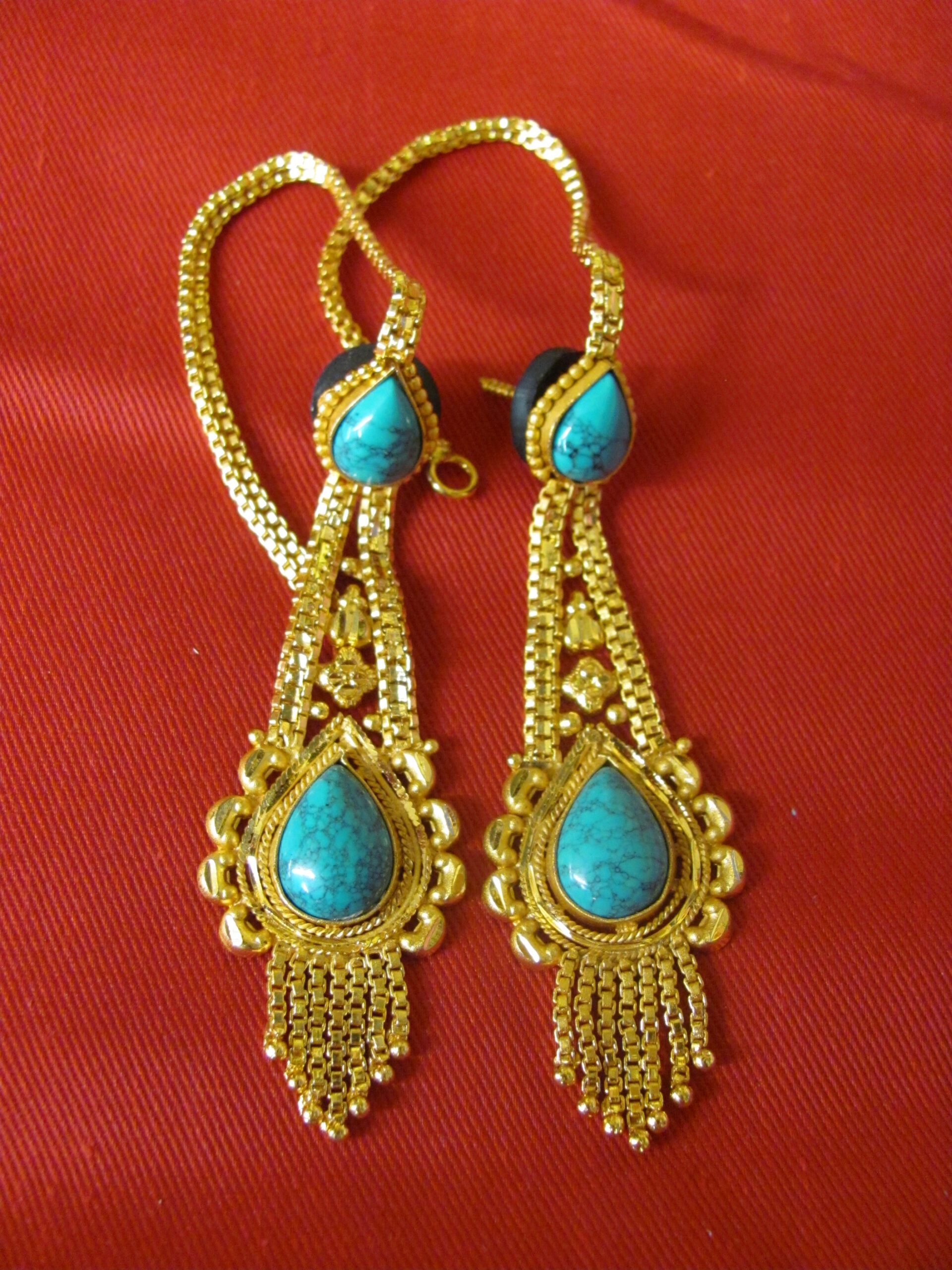 Handmade Tibetan Gold Plated Red Diamond Studs Earrings For Women