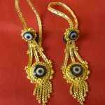 Spade Shaped Dzi Stone & Gold Tibetan Costume Earrings