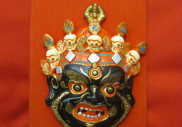 Small Hand-Painted Clay Mounted Tibetan Mask