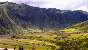 a landscape view of traditional Tibetan village in Kham, Riwoche