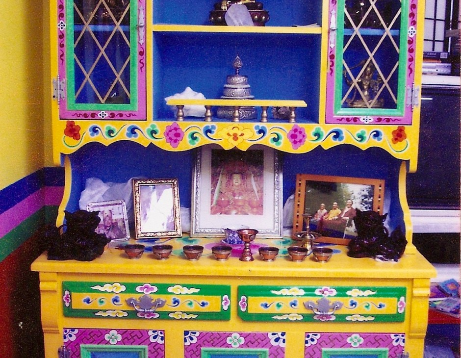 Traditional Hand Painted Tibetan Buddhist Shrine Cabinet Hutch