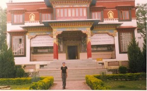 In front of the Drikung Kagyu Monastery in Jangchubling