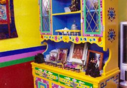 Traditional Hand-painted Tibetan Buddhist Shrine, Cabinet & Hutch