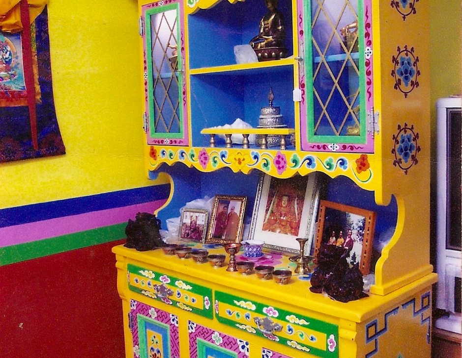 Traditional Hand Painted Tibetan Buddhist Shrine Cabinet Hutch